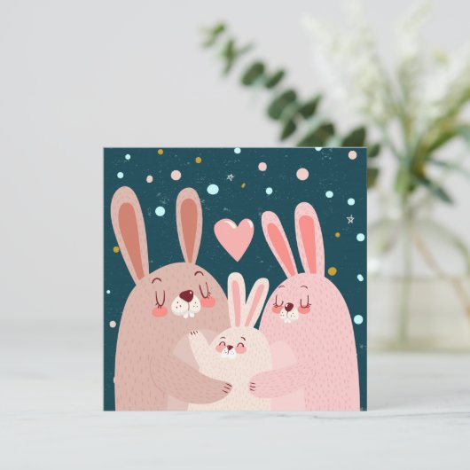Cute Bunny Family Briefkaart (Staand voorkant)