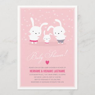 Cute Bunny Family Pink Couples Baby shower Girl Kaart