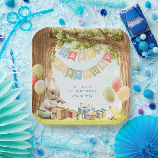 Cute Bunny First Birthday Papieren Bordje (Feest)