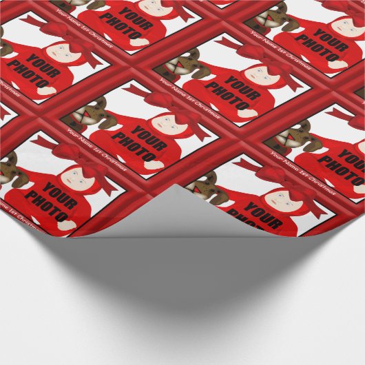 Cute Bunny First kerst Custom Photo Cadeaupapier (Hoek)