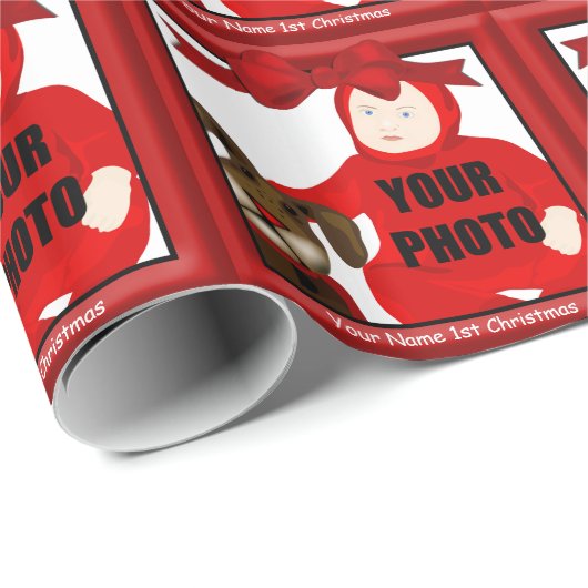 Cute Bunny First kerst Custom Photo Cadeaupapier (Rol Hoek)