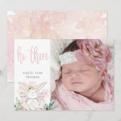 Cute Bunny Floral Baby Girl Birth Aankondiging (Voorkant / Achterkant)