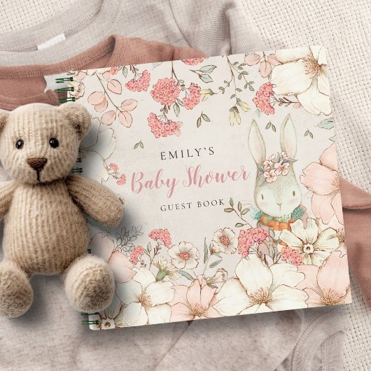 Cute Bunny Floral Baby shower Alternate Guest Book Notitieboek