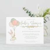 Cute Bunny Floral Baby shower Kaart (Staand voorkant)