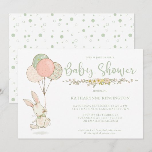 Cute Bunny Floral Baby shower Kaart (Voorkant / Achterkant)