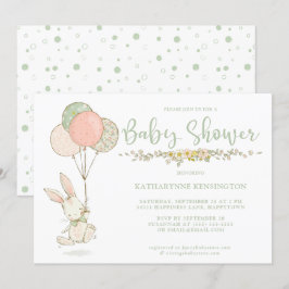 Cute Bunny Floral Baby shower Kaart
