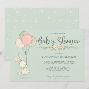 Cute  Bunny Floral Baby shower Kaart