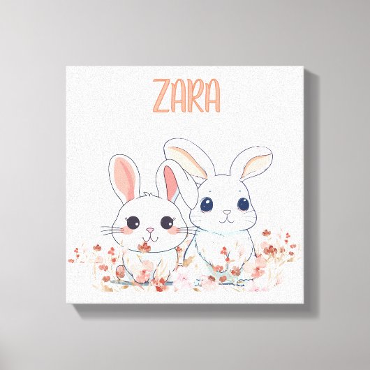Cute Bunny floral Canvas Afdruk (Voorkant)