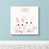 Cute Bunny floral Canvas Afdruk (Insitu (Houten vloer))