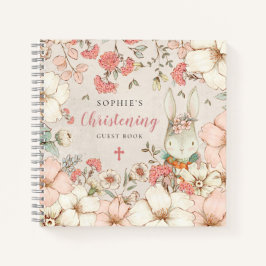 Cute Bunny Floral Christening Alternate Guest Book Notitieboek