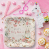 Cute Bunny Floral Foliage Baby shower Papieren Bordje (Feest)