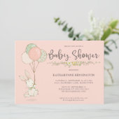 Cute  Bunny Floral Girl Baby shower Kaart (Staand voorkant)