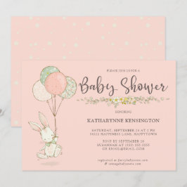 Cute Bunny Floral Girl Baby shower Kaart