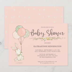 Cute Bunny Floral Girl Baby shower Kaart