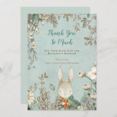  Cute Bunny Floral Green Baptisme Dank u Bedankkaart (Voorkant / Achterkant)