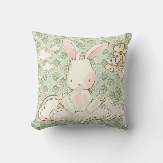 Cute Bunny Floral Green Boy Girl Sweet Nursery Kussen (Voorkant)