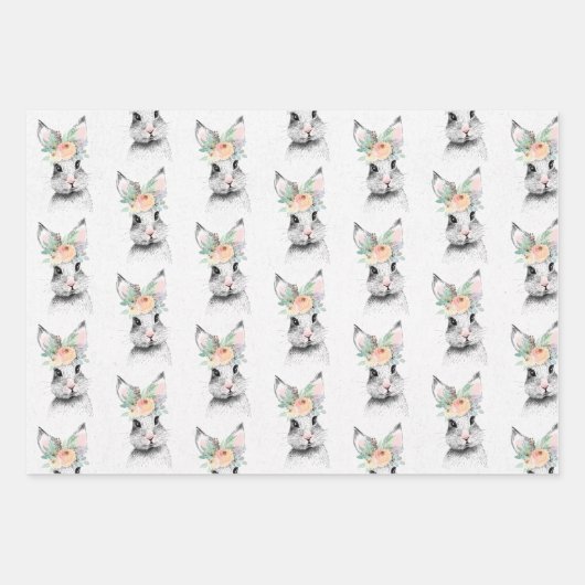 Cute Bunny Floral Inpakpapier Vel (Voorkant)