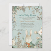  Cute Bunny Floral Leaf Virtual Baby shower Kaart (Voorkant)