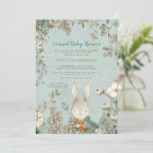  Cute Bunny Floral Leaf Virtual Baby shower Kaart (Staand voorkant)