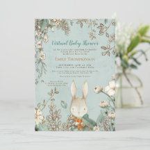  Cute Bunny Floral Leaf Virtual Baby shower