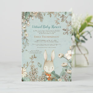 Cute Bunny Floral Leaf Virtual Baby shower Kaart
