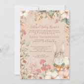  Cute Bunny Floral Leaf Virtual Baby shower Kaart (Voorkant)