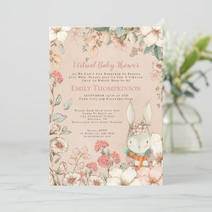 Cute Bunny Floral Leaf Virtual Baby shower Kaart