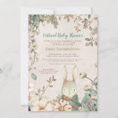  Cute Bunny Floral Leaf Virtual Baby shower Kaart (Voorkant)
