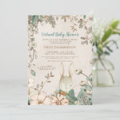  Cute Bunny Floral Leaf Virtual Baby shower Kaart (Staand voorkant)
