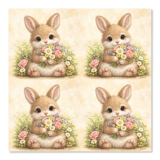 Cute Bunny Floral Pattern Wallpaper Behang (Voorkant)