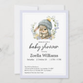 Cute Bunny Floral Spring Baby Shower Invitation (Voorkant)