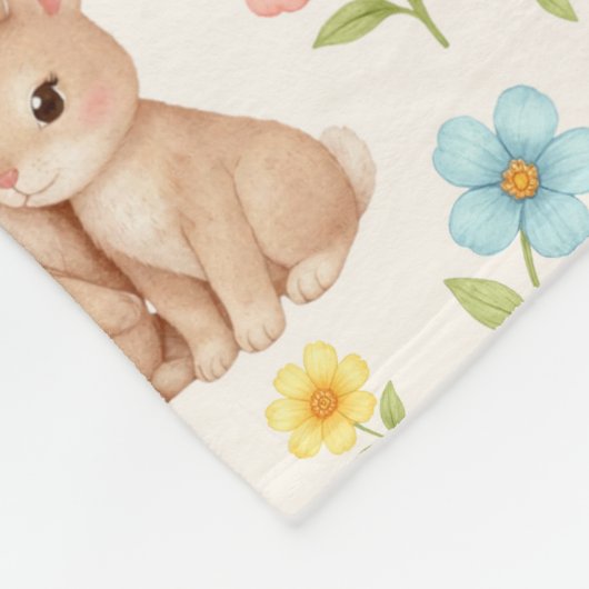 Cute Bunny Floral Spring Pattern Fleece Deken (Hoek)