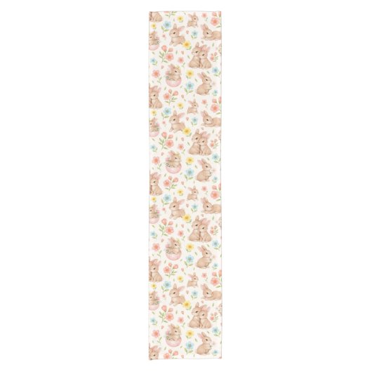 Cute Bunny Floral Spring Pattern Korte Tafelloper (Voorkant)