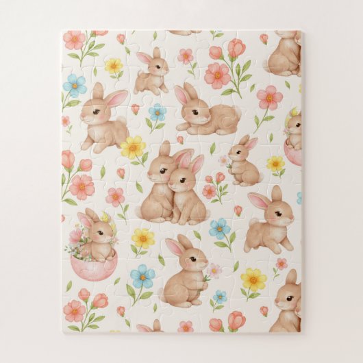 Cute Bunny Floral Spring Pattern Legpuzzel (Verticaal)