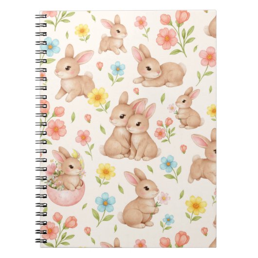 Cute Bunny Floral Spring Pattern Notitieboek (Voorkant)