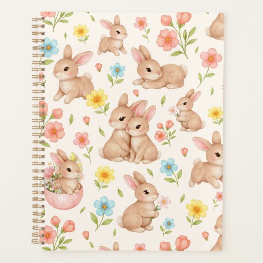 Cute Bunny Floral Spring Pattern Planner (Voorkant)