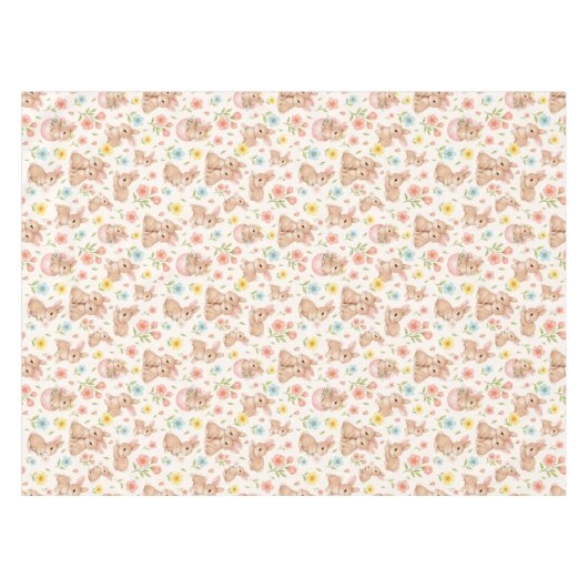 Cute Bunny Floral Spring Pattern Tafelkleed (Voorkant (Horizontaal))
