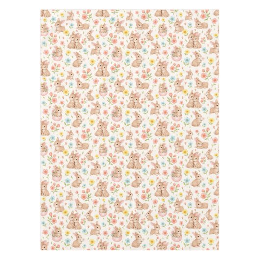Cute Bunny Floral Spring Pattern Tafelkleed (Voorkant)