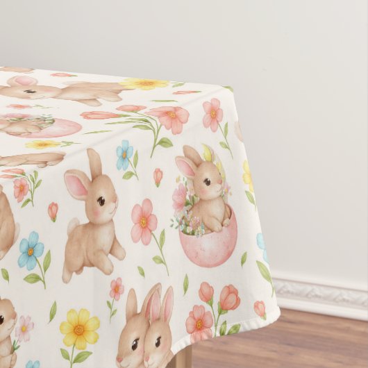 Cute Bunny Floral Spring Pattern Tafelkleed (Voorbeeld)