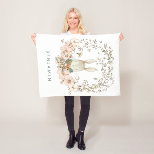 Cute Bunny Florals Baby Boy Fleece Deken