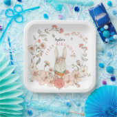  Cute Bunny Florals Girl 1ste verjaardag Papieren Bordje (Feest)