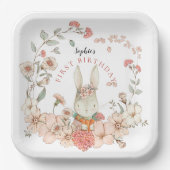  Cute Bunny Florals Girl 1ste verjaardag Papieren Bordje (Voorkant)