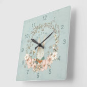  Cute Bunny Florals Name Baby Boy Nursery Vierkante Klok (Hoek)