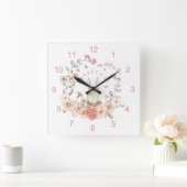  Cute Bunny Florals Name Baby Girl Nursery Vierkante Klok (Huis)