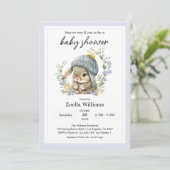Cute Bunny Flowers Spring Baby Shower Invitation (Staand voorkant)