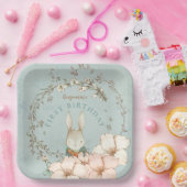  Cute Bunny Foliage Boy 1st Birthday Papieren Bordje (Feest)