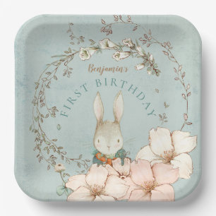  Cute Bunny Foliage Boy 1st Birthday Papieren Bordje