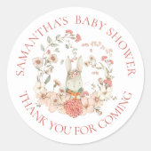 Cute Bunny Foliage Dank je Baby shower Ronde Sticker (Voorkant)