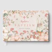 Cute Bunny Foliage Girl Blush Baptisme Gastenboek (Voorkant)