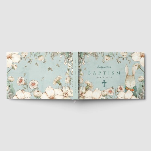 Cute Bunny Foliage Powder Blue Baptisme Gastenboek (Volledig)